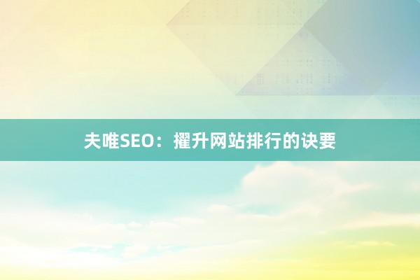 夫唯SEO:擢升网站排行的诀要